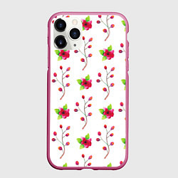 Чехол iPhone 11 Pro матовый Red flowers, цвет: 3D-малиновый