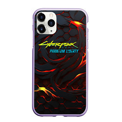 Чехол iPhone 11 Pro матовый Cyberpunk 2077 phantom liberty fire, цвет: 3D-светло-сиреневый