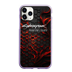 Чехол iPhone 11 Pro матовый Cyberpunk 2077 Phantom liberty red fire, цвет: 3D-светло-сиреневый