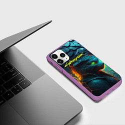 Чехол iPhone 11 Pro матовый Сyberpunk 2077 phantom liberty cat, цвет: 3D-фиолетовый — фото 2