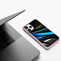 Чехол iPhone 11 Pro матовый Cyberpunk 2077 phantom liberty black blue abstract, цвет: 3D-розовый — фото 2