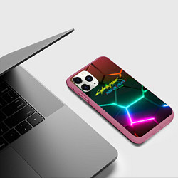 Чехол iPhone 11 Pro матовый Cyberpunk 2077 phantom liberty logo neon, цвет: 3D-малиновый — фото 2