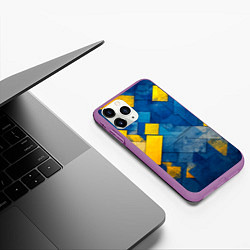 Чехол iPhone 11 Pro матовый Синяя и жёлтая геометрия, цвет: 3D-фиолетовый — фото 2