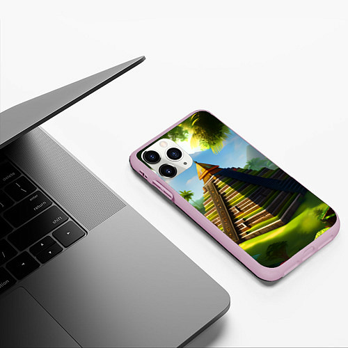 Чехол iPhone 11 Pro матовый Пирамида индейцев майя / 3D-Розовый – фото 3