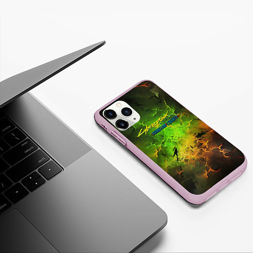 Чехол iPhone 11 Pro матовый Cyberpunk 2077 phantom liberty green / 3D-Розовый – фото 3
