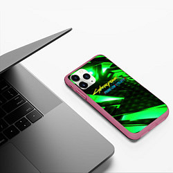 Чехол iPhone 11 Pro матовый Cyberpunk 2077 phantom liberty neon green, цвет: 3D-малиновый — фото 2