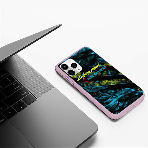 Чехол iPhone 11 Pro матовый Cyberpunk 2077 phantom liberty abstract logo / 3D-Розовый – фото 3