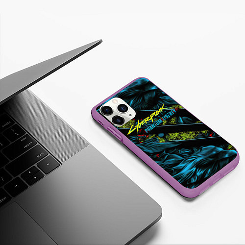 Чехол iPhone 11 Pro матовый Cyberpunk 2077 phantom liberty abstract logo / 3D-Фиолетовый – фото 3