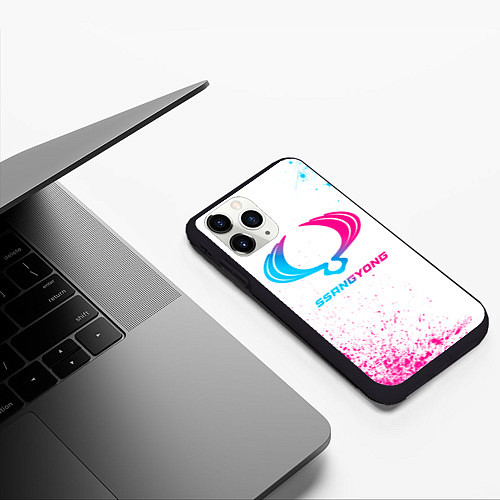 Чехол iPhone 11 Pro матовый SsangYong neon gradient style / 3D-Черный – фото 3