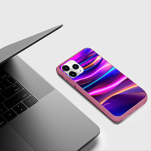 Чехол iPhone 11 Pro матовый Неоновые волны / 3D-Малиновый – фото 3