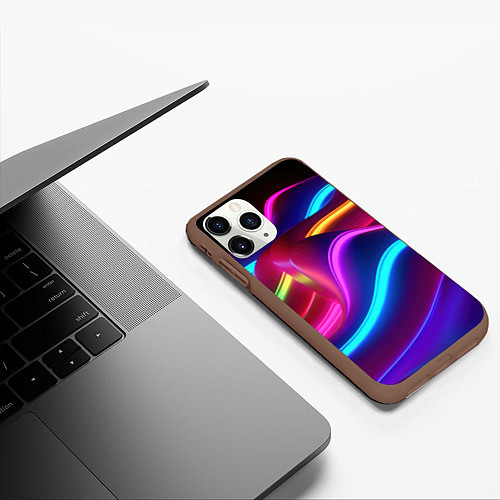 Чехол iPhone 11 Pro матовый Неоновые волны фиолетового оттенка / 3D-Коричневый – фото 3