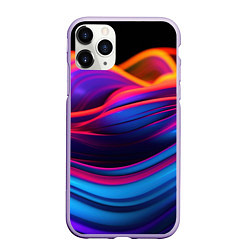 Чехол iPhone 11 Pro матовый Яркие неоновые волны, цвет: 3D-светло-сиреневый