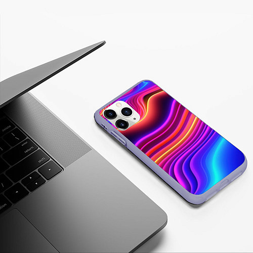 Чехол iPhone 11 Pro матовый Яркие неоновые волны / 3D-Светло-сиреневый – фото 3