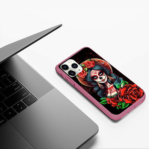 Чехол iPhone 11 Pro матовый Паломница - La Peregrina / 3D-Малиновый – фото 3