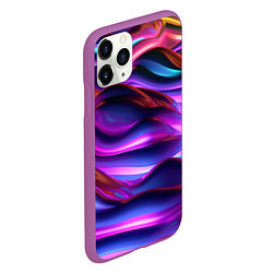 Чехол iPhone 11 Pro матовый Неоновые синие и фиолетовые волны, цвет: 3D-фиолетовый — фото 2