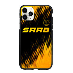 Чехол iPhone 11 Pro матовый Saab - gold gradient: символ сверху, цвет: 3D-черный