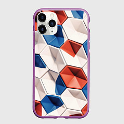 Чехол iPhone 11 Pro матовый Белые синие красные плитки, цвет: 3D-фиолетовый