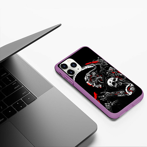 Чехол iPhone 11 Pro матовый Cyberpunk death / 3D-Фиолетовый – фото 3