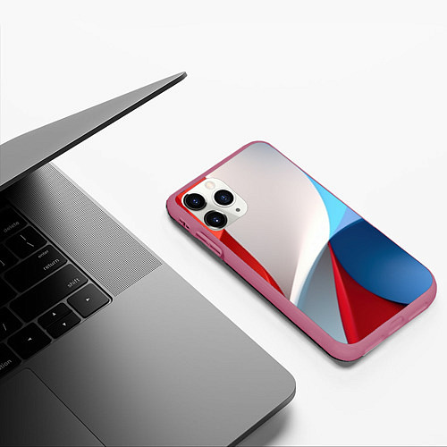 Чехол iPhone 11 Pro матовый Абстракция белый синий красный / 3D-Малиновый – фото 3