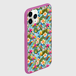 Чехол iPhone 11 Pro матовый Разноцветные цветочки гавайские, цвет: 3D-фиолетовый — фото 2