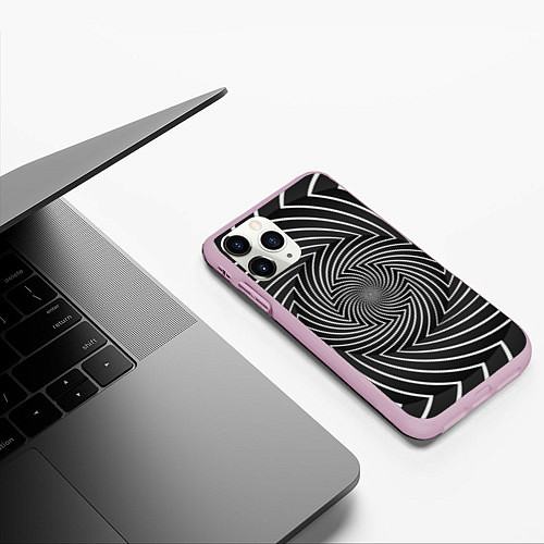Чехол iPhone 11 Pro матовый Оптическая иллюзия изогнутые линии / 3D-Розовый – фото 3