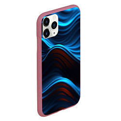 Чехол iPhone 11 Pro матовый Синие волны абстракт, цвет: 3D-малиновый — фото 2