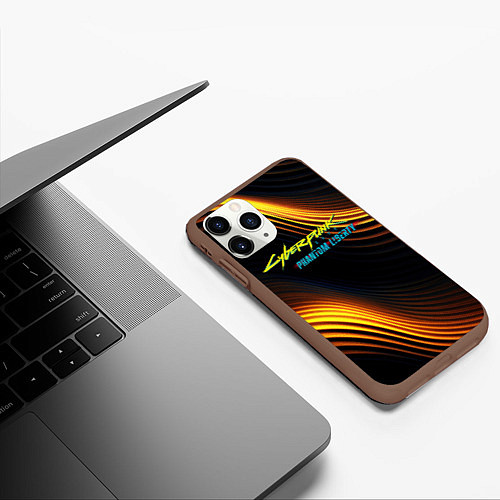 Чехол iPhone 11 Pro матовый Black gold cyberpunk phantom liberty / 3D-Коричневый – фото 3