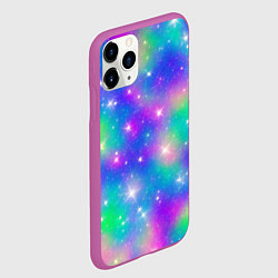 Чехол iPhone 11 Pro матовый Яркий космос розово-синий с вкраплениями зеленого, цвет: 3D-фиолетовый — фото 2