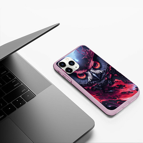 Чехол iPhone 11 Pro матовый Сова взгляд краска / 3D-Розовый – фото 3