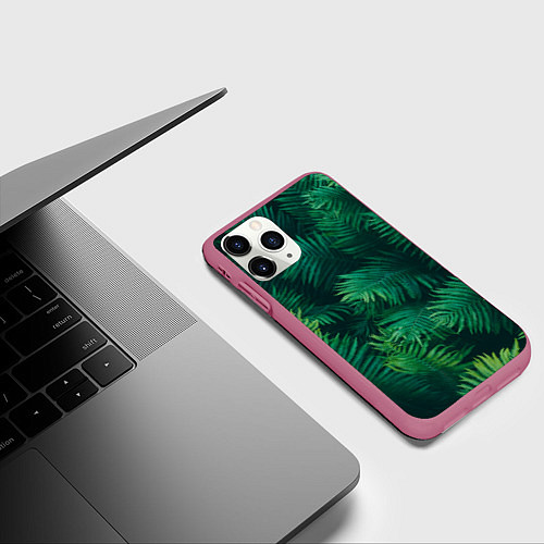 Чехол iPhone 11 Pro матовый Множество папоротников / 3D-Малиновый – фото 3