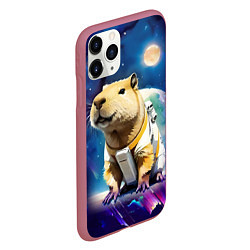 Чехол iPhone 11 Pro матовый Капибара-космонавт - нейросеть, цвет: 3D-малиновый — фото 2