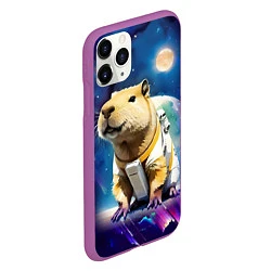 Чехол iPhone 11 Pro матовый Капибара-космонавт - нейросеть, цвет: 3D-фиолетовый — фото 2