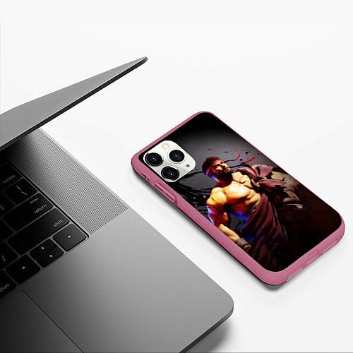 Чехол iPhone 11 Pro матовый Street Fighter: Ryu / 3D-Малиновый – фото 3