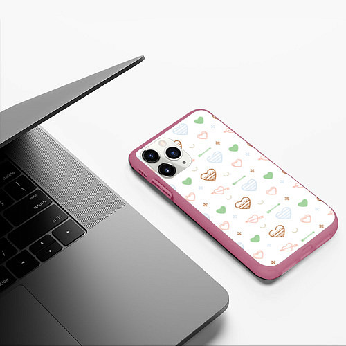 Чехол iPhone 11 Pro матовый Cute hearts / 3D-Малиновый – фото 3