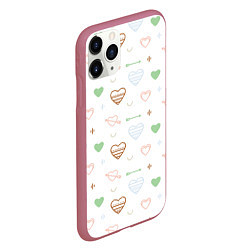 Чехол iPhone 11 Pro матовый Cute hearts, цвет: 3D-малиновый — фото 2