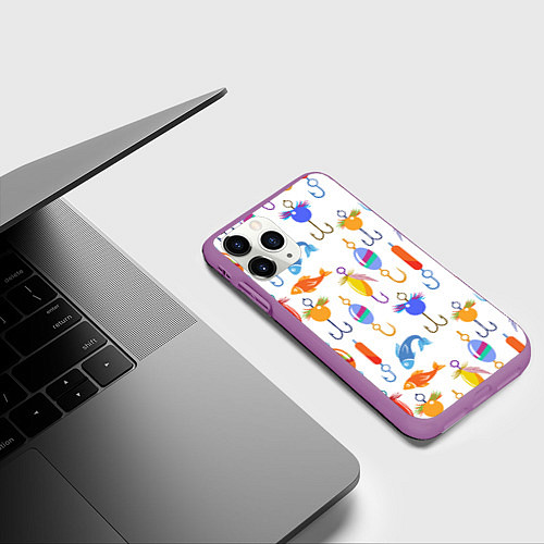 Чехол iPhone 11 Pro матовый Рыбалочка / 3D-Фиолетовый – фото 3