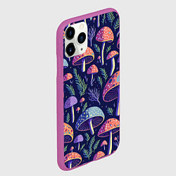 Чехол iPhone 11 Pro матовый Грибы паттерн, цвет: 3D-фиолетовый — фото 2
