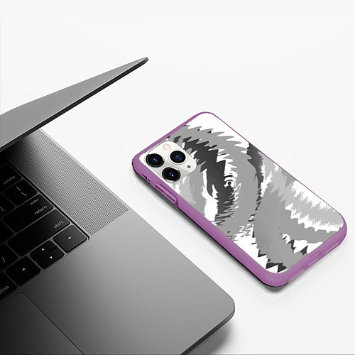 Чехол iPhone 11 Pro матовый Черно-белая абстрактная картина / 3D-Фиолетовый – фото 3