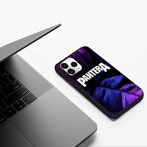 Чехол iPhone 11 Pro матовый Pantera neon monstera / 3D-Черный – фото 3