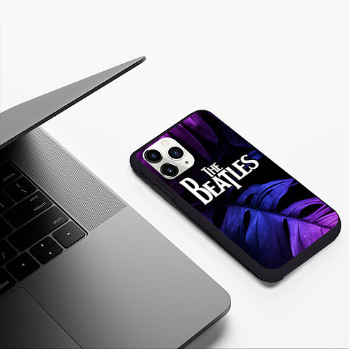 Чехол iPhone 11 Pro матовый The Beatles neon monstera / 3D-Черный – фото 3