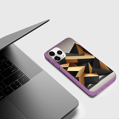 Чехол iPhone 11 Pro матовый Абстрактный куб / 3D-Фиолетовый – фото 3