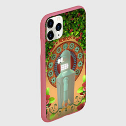 Чехол iPhone 11 Pro матовый Futurama: Бендер в стиле ар-нуво, цвет: 3D-малиновый — фото 2
