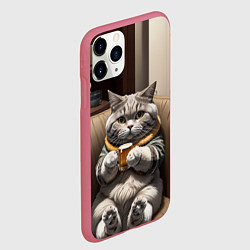 Чехол iPhone 11 Pro матовый Кот сидит на диване с напитком, цвет: 3D-малиновый — фото 2