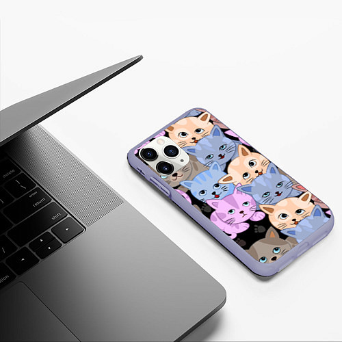 Чехол iPhone 11 Pro матовый Cats party / 3D-Светло-сиреневый – фото 3