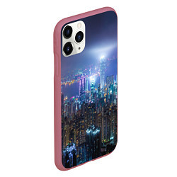 Чехол iPhone 11 Pro матовый Большой город в розово-голубых огнях, цвет: 3D-малиновый — фото 2