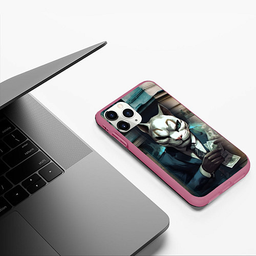 Чехол iPhone 11 Pro матовый Payday cat / 3D-Малиновый – фото 3