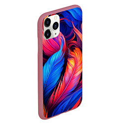 Чехол iPhone 11 Pro матовый Экзотические перья, цвет: 3D-малиновый — фото 2