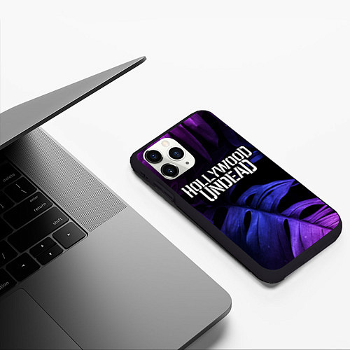 Чехол iPhone 11 Pro матовый Hollywood Undead neon monstera / 3D-Черный – фото 3