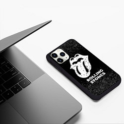 Чехол iPhone 11 Pro матовый Rolling Stones с потертостями на темном фоне, цвет: 3D-черный — фото 2