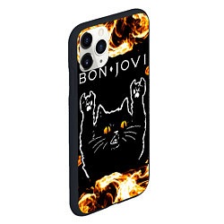 Чехол iPhone 11 Pro матовый Bon Jovi рок кот и огонь, цвет: 3D-черный — фото 2